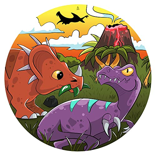 J&M DECO Decoration Gateau Anniversaire - Decoration Gateau Fondant - Décoration Coméstible Dino Motif - Cake Topper Rond 20 cm - Décoration avec Papier Comestible - Deco Anniversaire Gateau