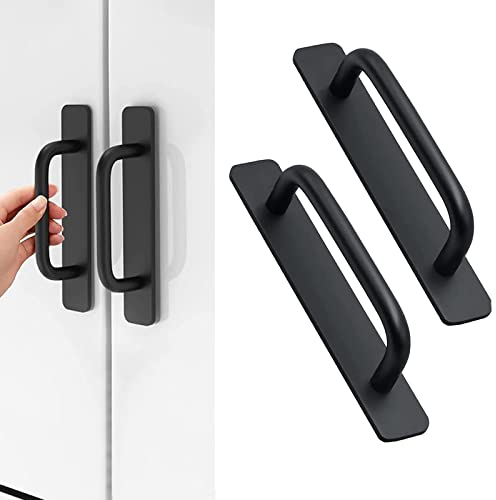 Ruikdly Tiradores Autoadhesivos para Muebles 2 Piezas Maneta Puerta Aluminio, Sin Taladrar 180 mm Tiradores Adhesivos para Frigoríficos, Armarios, Puertas Correderas, Puertas de Balcones (Negro)