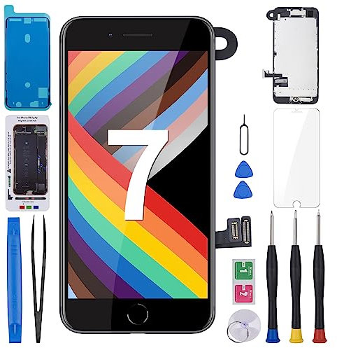 BESJMYT for iPhone 7 Screen Replacement Black with Home Button 4.7 Full Assembly 3D Touch LCD Display Digitizer Fix Glass Assembled with Front Camera Speaker Sensor Repair Tool Kit A1660 A1778 A1779