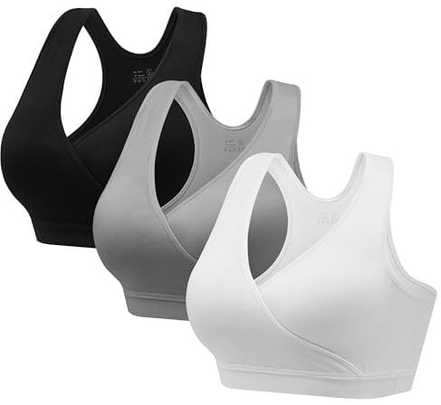 HBselect 3 Pcs Maternity Nursing Bra Sleep Nursing Bra with Additional Bra Extensions Breastfeeding and Sleep Without Wires for Nighttime Nursing and Sleeping Black Gray White XL