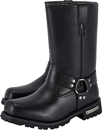 RiderVibe Men's Motorcycle Boot Black Riding Boots for Biker-Waterproof PU Leather Mid Calf Fashion Casual Boots