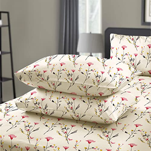 RAYBedding 2 Pack Pillowcase 100% Egyptian Cotton Pillow Covers 400 Thread Count Floral Printed Blossom Pink Pillow Cases 2 Pack