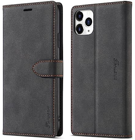 LOLFZ Case for iPhone 11 Pro Max, Vintage Leather Wallet Case Card Holder Kickstand Magnetic Closure Flip Case Cover Compatible with iPhone 11 Pro Max (6.5 Inch) - Black