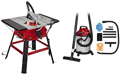 Einhell Mesa de corte TC-TS 2025/2 U (máx. 2.000 W, ajuste de la altura/inclinación de la hoja de sierra de precisión, tope-guía paralelo, tope-guía angular +/- 60°)+Aspiradora TC-VC 1815 S