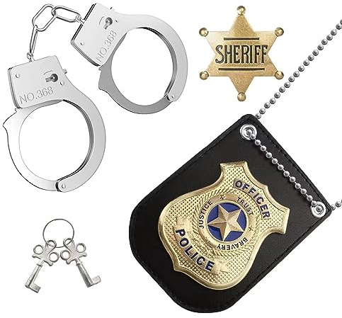 Polizei Zubehör Set, Polizei Kostüm Zubehör, Polizist Handschellen Abzeichen Swat Rollenspiel Zubehör, Passend für Halloween Karneval Dress Up Party, Rollenspiele zu spielen
