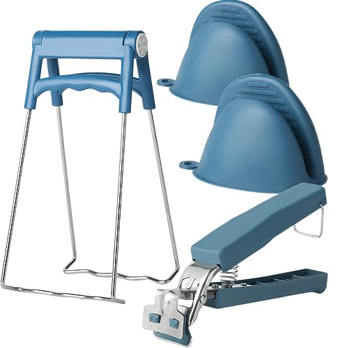 Deautie 4pcs Zange Küche, Verbrühschutzclip, Greifer, Küche Retriever Zange, Küchenzange Mit Hitzebeständigen Handschuhen, Küchenhelfer Für Instant Pot, Mikrowelle Und Mehr (Dark Blue)