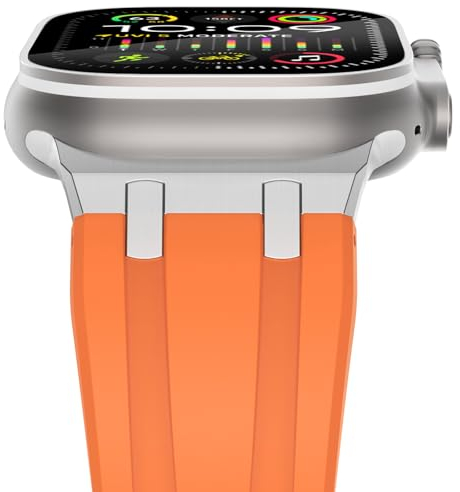 NewWays Silicone Strap Compatible with Apple Watch 42mm(Series 11/10) 41mm 40mm 38mm,Metal Connector Sport Straps Replacement Band for iWatch Series 11 10 9 8 7 6 SE 5 4 3 2 1,Orange/Silver Connector