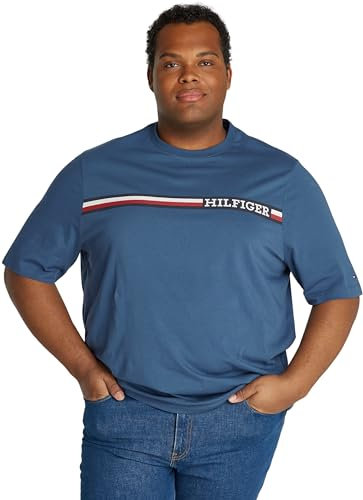 Tommy Hilfiger Men's Chest Stripe Short Sleeve Round Neck T-Shirt, Blue (Aegean Sea), XXL