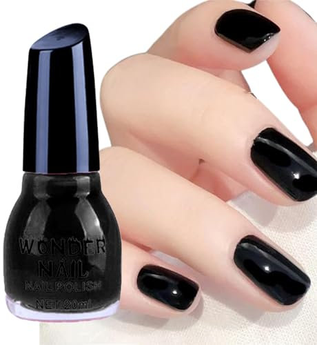 Nail Polish Pure Black Quick Dry & Long Lasting Nail Varnish Neutral Nail Polish Non-Toxic Water Based Formula Natural Nail Polish for DIY Nail Art Gift, 20ml