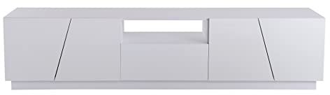 MQGPM Mobile TV per sotto TV da 75 pollici, con 4 ante, 2 cassetti e vano portaoggetti aperto, TV, moderna credenza, mobile TV per soggiorno e sala da pranzo, bianco lucido
