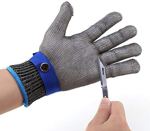Guantes Resistentes a Cortes, Protección de Nivel 5 Guantes de Protección contra Cortes Guante de Ostra Guante de Cadena Guantes de Carnicero para Cocina de Carnicero