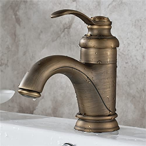 Robinets de lavabo de salle de bains rétro, mitigeur de lavabo à poignée unique, mitigeur monotrou pour salle de bains Vintage, Antique, court