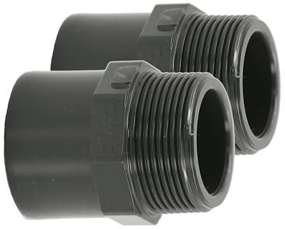 HAF 2X PVC Fittings Übergangsnippel mit 40/50mm x 1 1/2 | Klebemuffe/Klebestutzen x Außengewinde | Übergangsmuffe aus grauem PVC | PN16 für Rohr, Poolverrohrung, Druckleitung, Rohrleitung & Teich