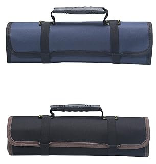 2 Piezas Bolsa Enrollable de Herramientas, 22 Compartimentos para Herramientas y 1 Compartimento con Cremallera para Guardar y Proteger Las Herramientas para Facilitar el Transporte