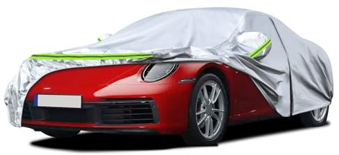 JUDANNA Autoabdeckung Outdoor Wasserdicht Passend für Porsche 911 991 992 996 997 1998-2025, Sommer Vollgarage Autoplane Auto Abdeckplane Outdoor Abdeckung für Regen Sonne Staub UV-Schutz, Silber
