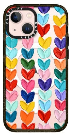 CASETiFY Impact iPhone 13 Mini Case [4X Military Grade Drop Tested / 8.2ft Drop Protection/Compatible with Magsafe] - Clear Polka Daub Hearts - Glossy Black