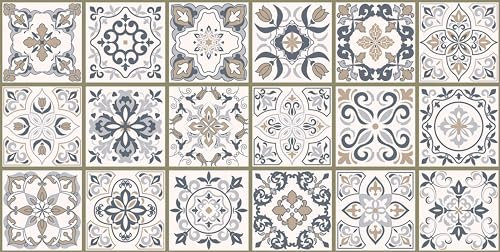 HUBDECO - Teppich - Küchenteppich - Badezimmerteppich - Badteppich - Küchenläufer - Teppich Läufer - Teppich Küche - PCV, Vinyl - rutschfest - Azulejos Muster Beige - 60x120cm
