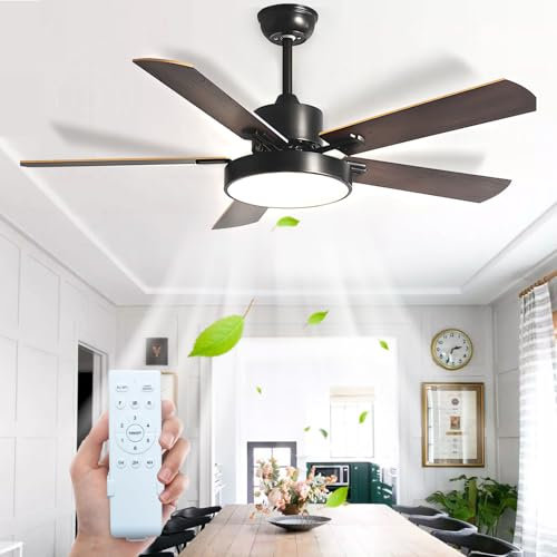 Revneey Leise Deckenventilator Mit Beleuchtung,108cm Doppelseitige Flügeln Deckenventilator Mit Licht,LED 48W Dimmbar Lampe Mit Ventilator Mit Timer 6-Gang Für Terrasse Garten Schlafzimmer Wohnzimmer