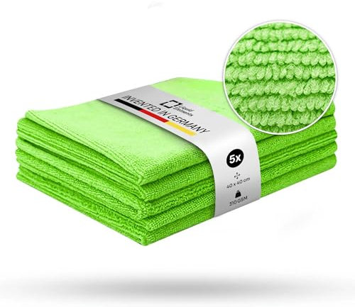 Liquid Elements - Microfasertuch Autopflege Allzwecktuch Value 5er Set Grün - Microfaser Putztuch 40x40cm - Ultra Mikrofasertücher für schonende Fahrzeugpflege ohne Kratzer - Für alle Oberflächen