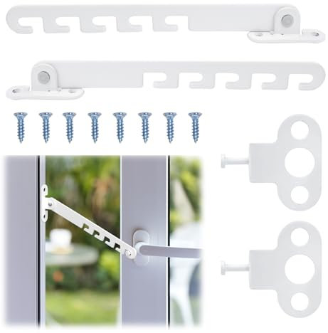 Entrebâilleur de Fenêtre à Battant 2 Pièces Entrebailleur Fenetre Sans Percer Crochets, Restricteur de Fenêtre, Entrebâilleurs de Fenêtre, limiteur Ouverture Fenetre