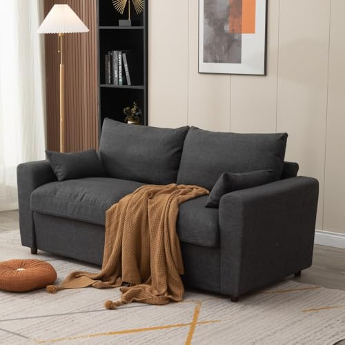 Panana Loveseat Sofa - 2-Seater and 3 Seater Couch Seette - Fabric Sofa with Under Storage For Small Space Livingroom (Dark Grey Linen Fabric, 2 Seater)