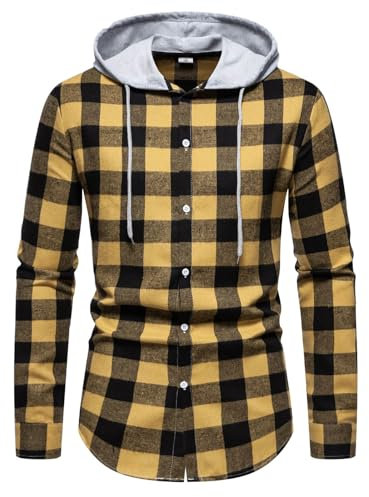RUMAOZIA Kariertes Hemdjacke Herren Casual Hemd Hooded Sweat Shirt Winter Atmungsaktiv Hemden Vintage Plaid Freizeitjacke Langarm Freizeit Karohemd mit Kapuze Männer Regular-Fit Herbst Mantel