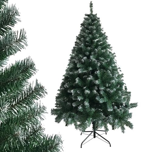 LALAHO Sapin de Noël Artificiel de 150 cm, Arbre de Noël avec 480 Pointes de Branche - Matériau PVC Ignifuge avec Pied en Métal, Convient à Divers endroits, Vert & Blanc