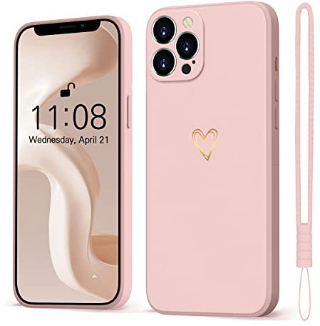 Mitetabo Hülle für iPhone 12 Pro Handyhülle,Gold Liebesherz Mädchen Case Weich Silikon Slim Stoßfest Kratzfeste Süßes Gold Love Schutzhülle für iPhone 12 Pro 6.1 Rosa