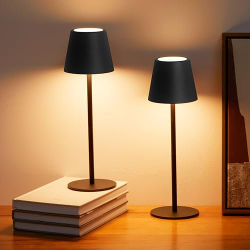 IPARTS EXPERT 2PCS LED Tischlampe Kabellos Dimmbare Touch Control Aufladbare Led Tischleuchte Akku Moderne für Haus Garten Terrasse Schlafzimmer Esstisch Bar Dekoration (Schwarz)
