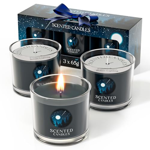 CHILLFLAME Candles for Men, Candles Gifts for Women, Scented Candles Gift Set for Him, 3 Scented Votive Candles, Birthday Gifts for Men (Black, 200g)
