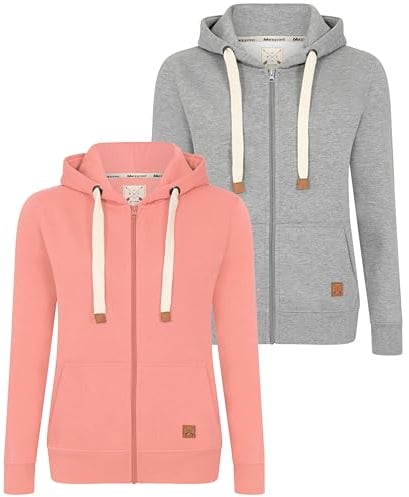 Blu Apparel Womens Zip Hoodies Extra Warm women's Zipped Hoodie Ladies Plain Hoodie Winter Warm Fleece Zip Up Sweatshirt Activewear (UK, Numeric, 12, Regular, Regular, Pink & Grey)