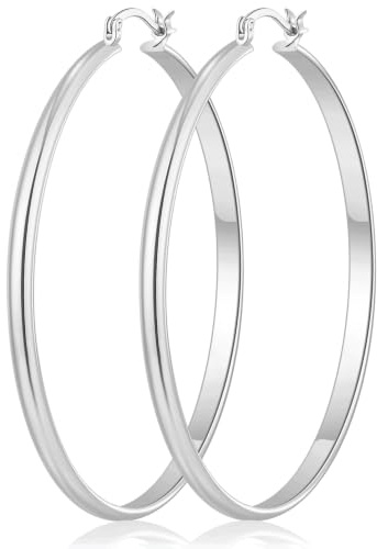 RANKEEF 3 mm Breit Große Ohrringe Creolen Versilbert für Damen Hypoallergene Post Leichte 14K Vergoldete Ohrringe Creolen Vergoldete Groß 30/40/50/60mm