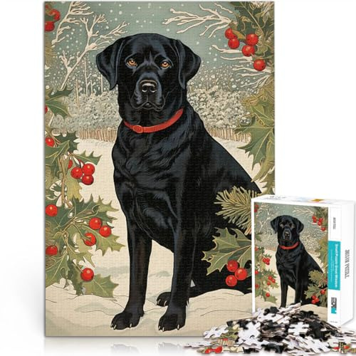 Black Labrador in WinterAdult Jigsaw Puzzles 1000 Pieces Decompressing Intellectual Educational Toy Great gifts and toys 38x26cm