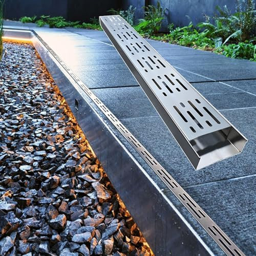 Caniveau Exterieur en Acier Inoxydable 304 avec Grille Amovible - Système de Drainage de Tranchée pour Cour Terrasse Jardin - Filtre de Drainage Linéaire pour Bloquer Les Débris(20*5 cm/7.87*1.96 in)