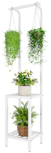 IBUYKE 170cm Hoch Pflanzenregal für Innen Außen, 3 Etagen, Weiß TMJ076W | Metall Hängendes Pflanzenständer Blumenregal für Mehrere Pflanzen, Modern Blumenständer für Wohnzimmer Balkon Garten