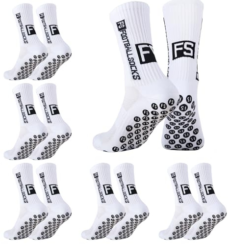 kelav Fussball Socken 6 Paare, Weiß Atmungsaktiv Rutschfeste Sportsocken, Fußballsocken Anti Rutsch Grip Jungen, Sportsocken für Tennis Basketball Laufen Rugby