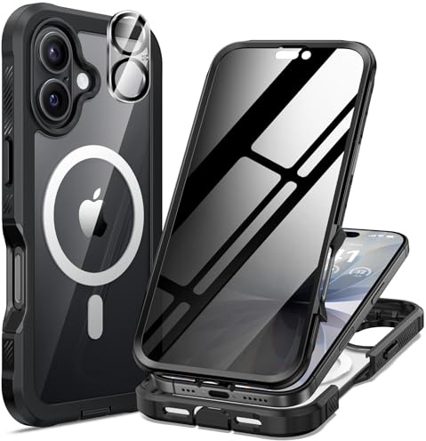 seacosmo Sichtschutz für iPhone 17 Hülle [Kompatibel mit MagSafe], Eingebaut 9H Privacy Schutzglas Screen Protector &Kamera Schutzfolie, 360 Grad Full Body Militärschutz Stoßfest Handyhülle -Schwarz