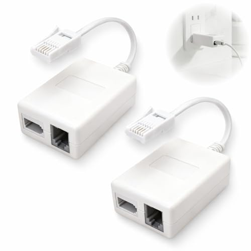 2PCS ADSL Filter Microfilter for Broadband/Phone, RJ11 Phone Socket Splitter, Broadband Internet and Telephones Splitter for Landline Phones Modems Routers Fax Alarm Systems