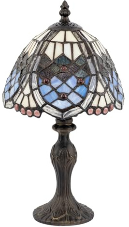 Classic Hand Crafted Round Beaded Tiffany Table Lighting Lamp in Unique Lavender Lilac | 36cm Height | Inline Cable Switch by Happy Homewares