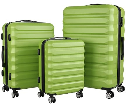 Relaxdays Kofferset, 3-teilig, 3 Größen, 4 Rollen, Hartschale, Teleskopgriff, Reisekoffer mit Zahlenschloss, hellgrün