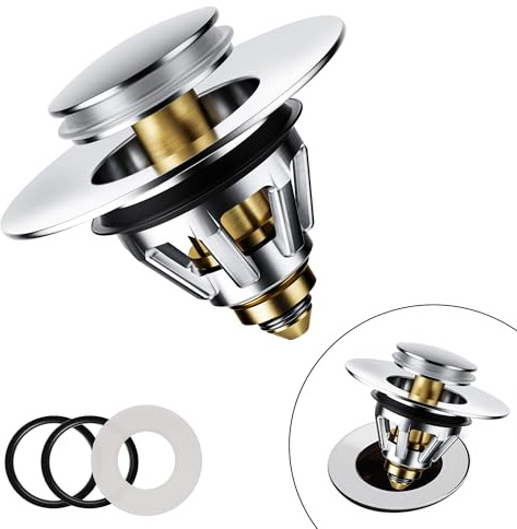dothnix Sink Plug Replacement Filter for 34-45mm Drain Holes | Universal Push-Type Pop Up Sink Plug with Brass Bounce Core & Basket Hair Catcher