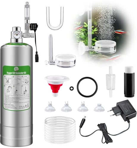 5L CO2 Anlage Aquarium Komplettset co2 Generator System für 60L-300L Tanks | Kohlendioxid Reaktor Kit mit CO2-Zylinder,Regler, Druckminderer, Diffuser, Nadelventil und Blasenzähler für Aquarium Pflanzen