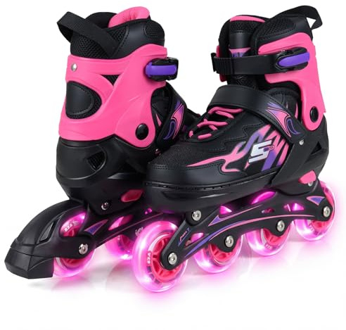 COSTWAY Rollschuhe Kinder, 4 Größen verstellbar, Inline Roller Skates für 5-7/7-9/9-14 Jahren, Inliner mit leuchtenden Rädern, Kinderrollschuhe drinnen & draußen für Jungen, Mädchen & Anfänger