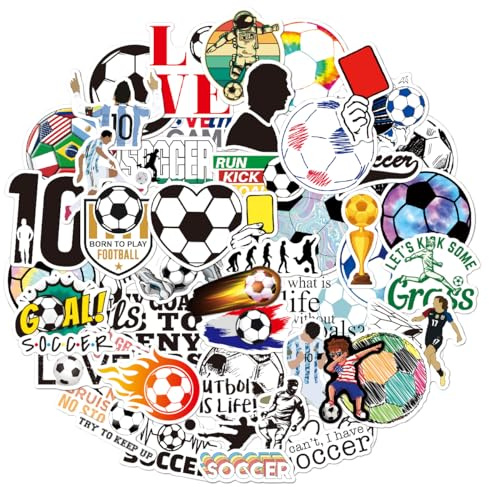 EvanMader 50 Stück Fußball Sticker Set – Wasserfeste Vinyl Aufkleber