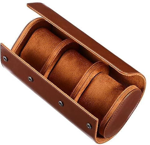 GLJTUO Scatola Porta Orologi cilindrica con 3 Scomparti, Astuccio Arrotolabile per Orologi da Polso, Gioielli e Regali, Dimensioni: D-22.00X10.00X7.50cm