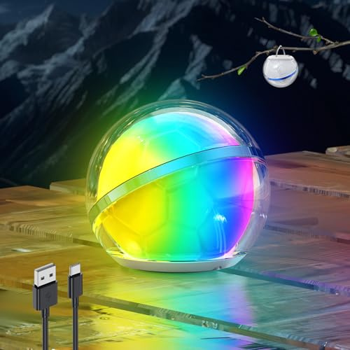 Smiling Shark Campinglampen, 1 Packung LED Camping Lampen Atmosphäre USB-C Wiederaufladbar RGB und Warmweißes Licht Fußball Mini Tragbar Camping Licht mit Haken für Wohnaccessoires Emergency Draußen