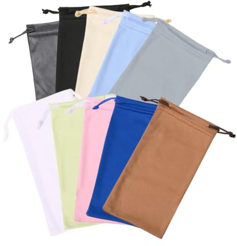 10 Pezzi Custodia Borsa Pochette in Microfibra, Porta Occhiali da Sole Morbida Coulisse per Protezione, Stoffa Morbida e Portatile