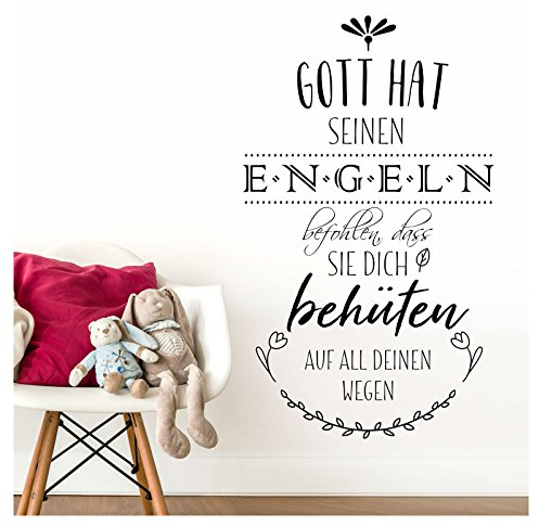 Grandora W5493 Wandtattoo Spruch Gott hat seinen Engeln befohlen I schwarz (BxH) 43 x 80 cm I Kinderzimmer Aufkleber Wandsticker Wandaufkleber