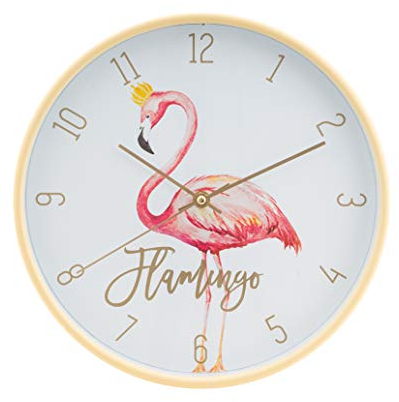 LUUK LIFESTYLE Horloge Murale Flamant Rose et trotteuse, Design Minimaliste, Horloge de Cuisine, Salon Vintage, avec trotteuse, Summer Feeling, Jaune