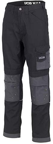 JCB Herren-Arbeitshose, Cargohose, Ripstop-Hose, normales Bein, Größe 32, Schwarz/Grau